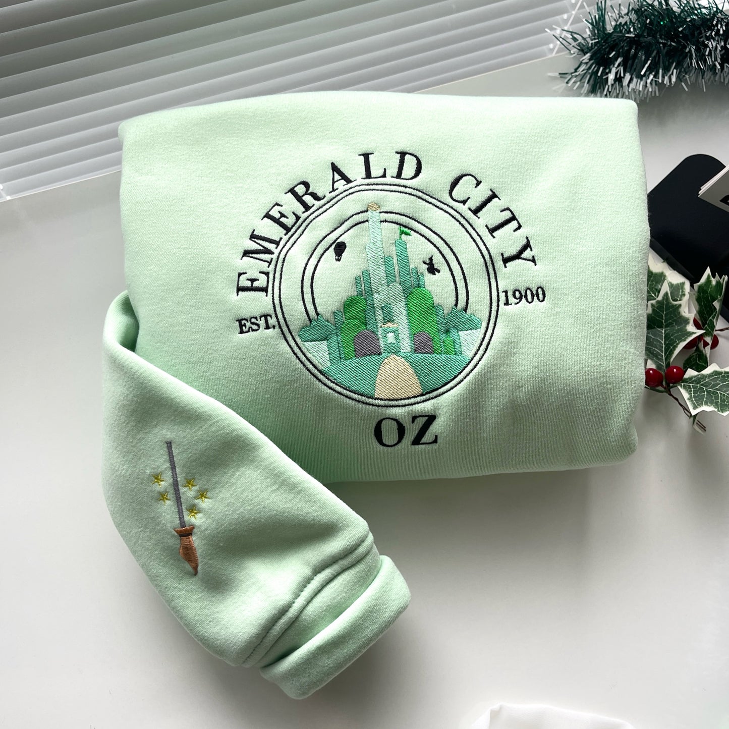 Wizard of Oz Shirt, Embroidered Emerald City Oz Sweatshirt, Elphaba, Glinda, Broadway Musical Theater Gift Elphaba and Glinda Crewneck Hoodie, Wizard of Oz Gift, Defy Gravity Shirt