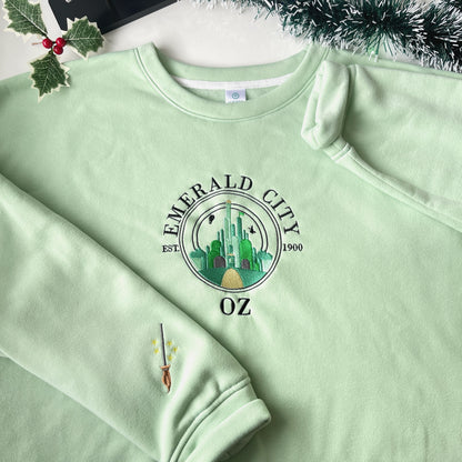 Wizard of Oz Shirt, Embroidered Emerald City Oz Sweatshirt, Elphaba, Glinda, Broadway Musical Theater Gift Elphaba and Glinda Crewneck Hoodie, Wizard of Oz Gift, Defy Gravity Shirt