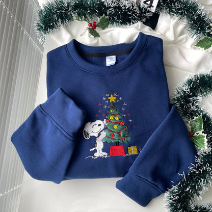 Dog Chistmas Embroidered Sweatshirt, Cute Dog Sweatshirt, Christmas Sweatshirt,Christmas Holiday Sweaters, Christmas Gift,Christmas Crewneck