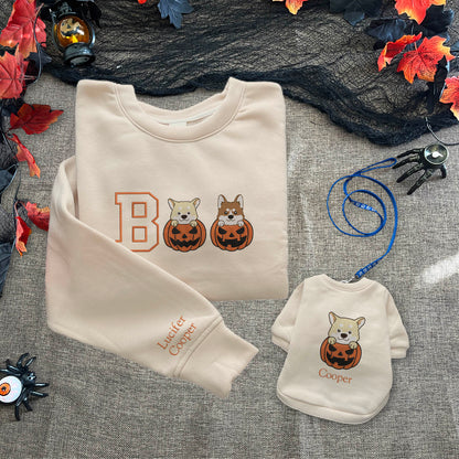 Boo Pumpkin Custom Dog Embroidered Matching Shirt, Dog Mom Halloween Gift