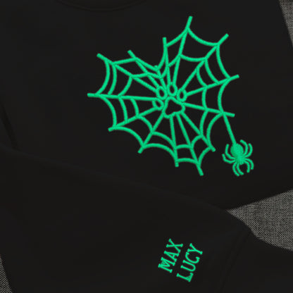 Glow In The Dark Dog Paw Spider Web Custom Name Embroidered Matching Shirts, Dog Mom Halloween Gift