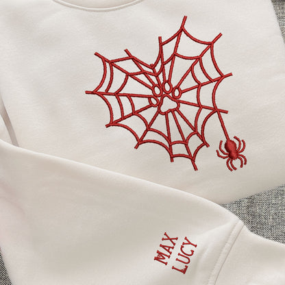 Dog Paw Spider Web Custom Name Embroidered Matching Shirts, Dog Mom Dog Dad Halloween Gift