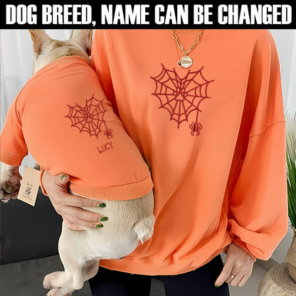 Dog Paw Spider Web Custom Name Embroidered Matching Shirts, Dog Mom Dog Dad Halloween Gift