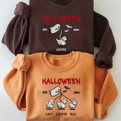 Custom Walking Ghost Dog Embroidered Matching Sweatshirt, Halloween Gift For Dog Mom Dog Dad