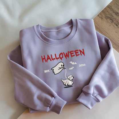 Custom Walking Ghost Dog Embroidered Matching Sweatshirt, Halloween Gift For Dog Mom Dog Dad