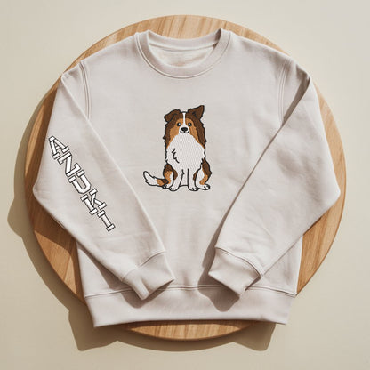 Personalized Dog Portrait Sweatshirt, Custom Embroidered Pet Face Sweater with Name on Sleeve, Unique Pet Lover Gift