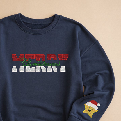 Haft + Haft Glittered Merry Christmas Sweatshirt, Cozy Christmas Crewneck, Winter Comfy Sweatshirt