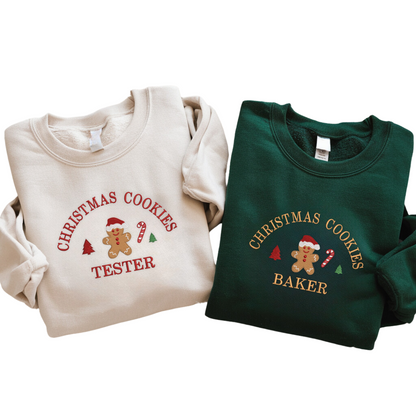 Embroidered Gingerbread Christmas Sweatshirt for Couples - Cookies Tester & Baker