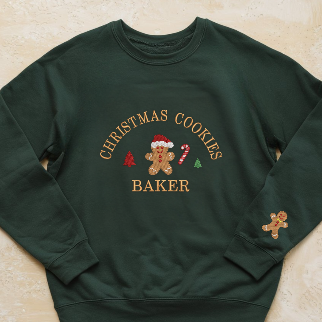 Embroidered Gingerbread Christmas Sweatshirt for Couples - Cookies Tester & Baker