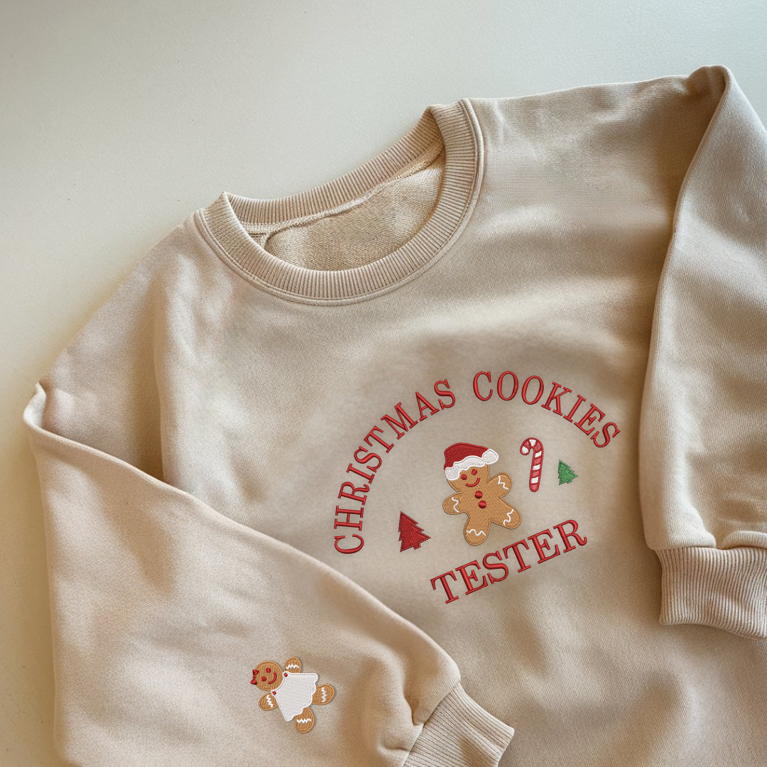 Embroidered Gingerbread Christmas Sweatshirt for Couples - Cookies Tester & Baker