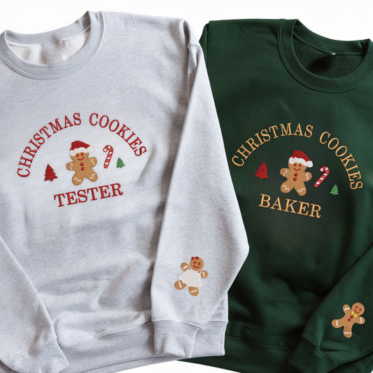 Embroidered Gingerbread Christmas Sweatshirt for Couples - Cookies Tester & Baker