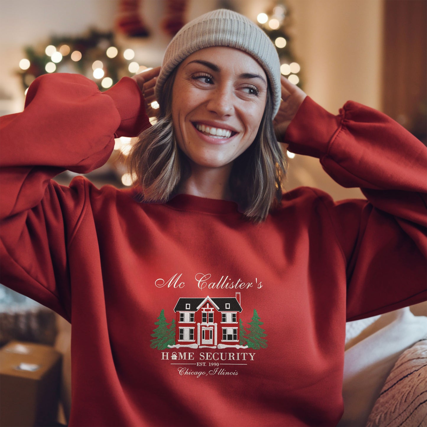 Embroidered Retro 90s Christmas Movie Crewneck - Home Alone Inspired Sweatshirt, Winter Gift for Couples, Cotton, Recycled Polyester Blends