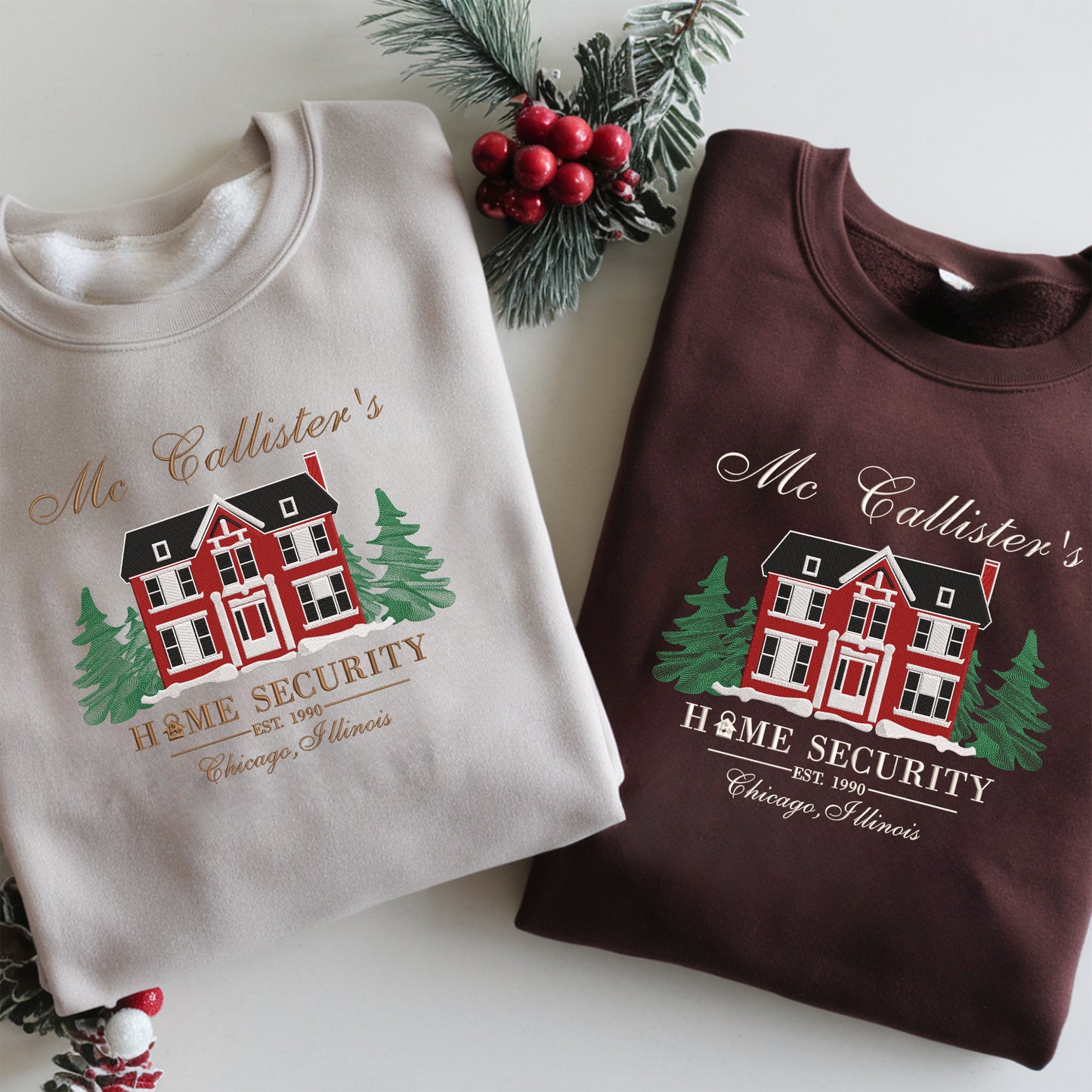 Embroidered Retro 90s Christmas Movie Crewneck - Home Alone Inspired Sweatshirt, Winter Gift for Couples, Cotton, Recycled Polyester Blends