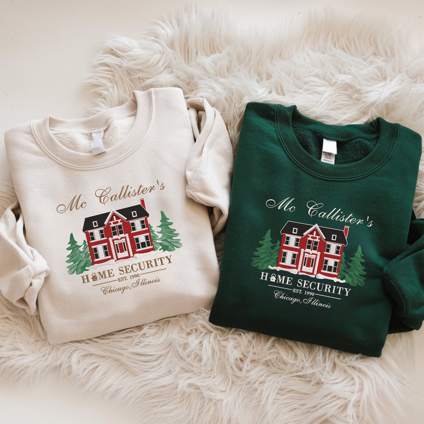 Embroidered Retro 90s Christmas Movie Crewneck - Home Alone Inspired Sweatshirt, Winter Gift for Couples, Cotton, Recycled Polyester Blends