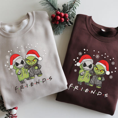 Embroidery Christmas Sweatshirt with Fun Characters Design for Men and Women, Festive Sweatshirt Christmas