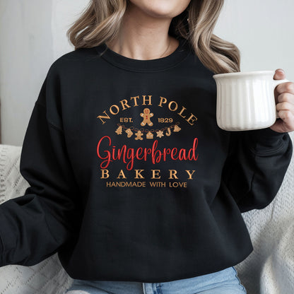 Cute Funny Gingerbread Bakery Embroidery Sweatshirt, Vintage Christmas Embroidered Sweatshirt