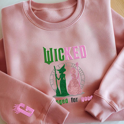 Wicked Pink and Green Change For Good Unisex Embroidered Glitter Sweatshirt, Elphaba and Glinda Sweater, Cotton And Recycled Polyester Blends