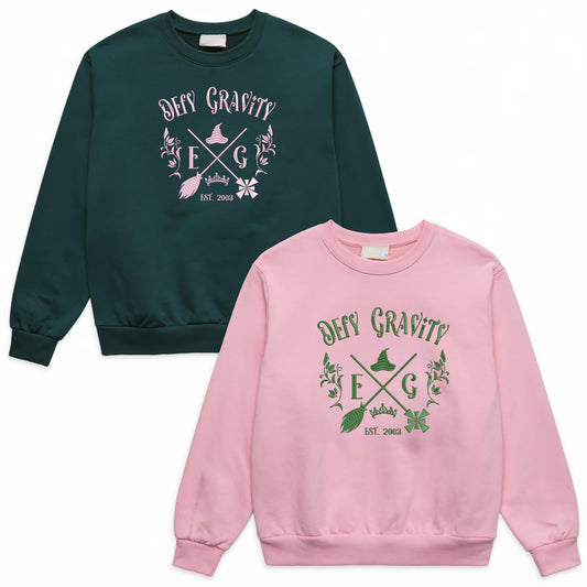 Embroidery Wicked Musical Elphaba and Glinda Sweatshirt, Defy Gravity Quote Top Wicked Movie