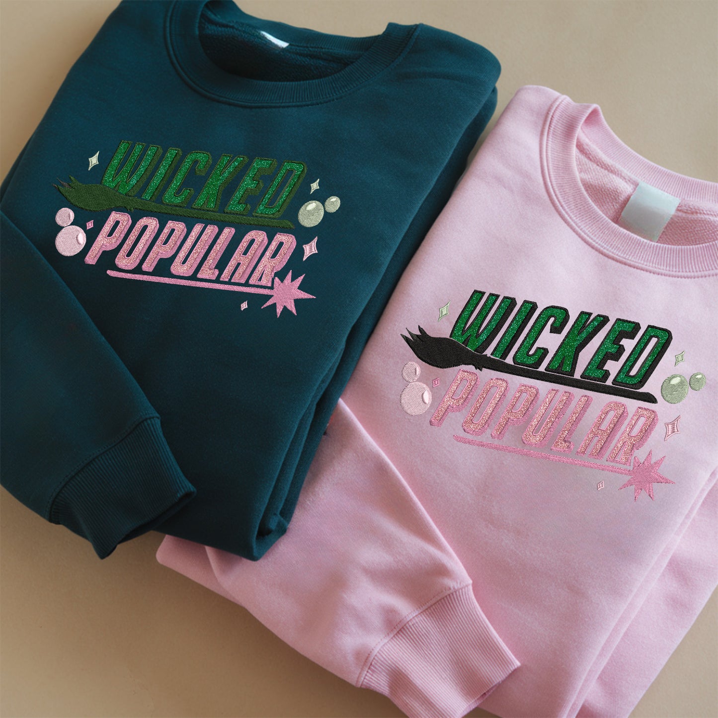 Wicked Popular Embroidery Crewneck Sweatshirt, Cute Wicked Musical Inspired Apparel