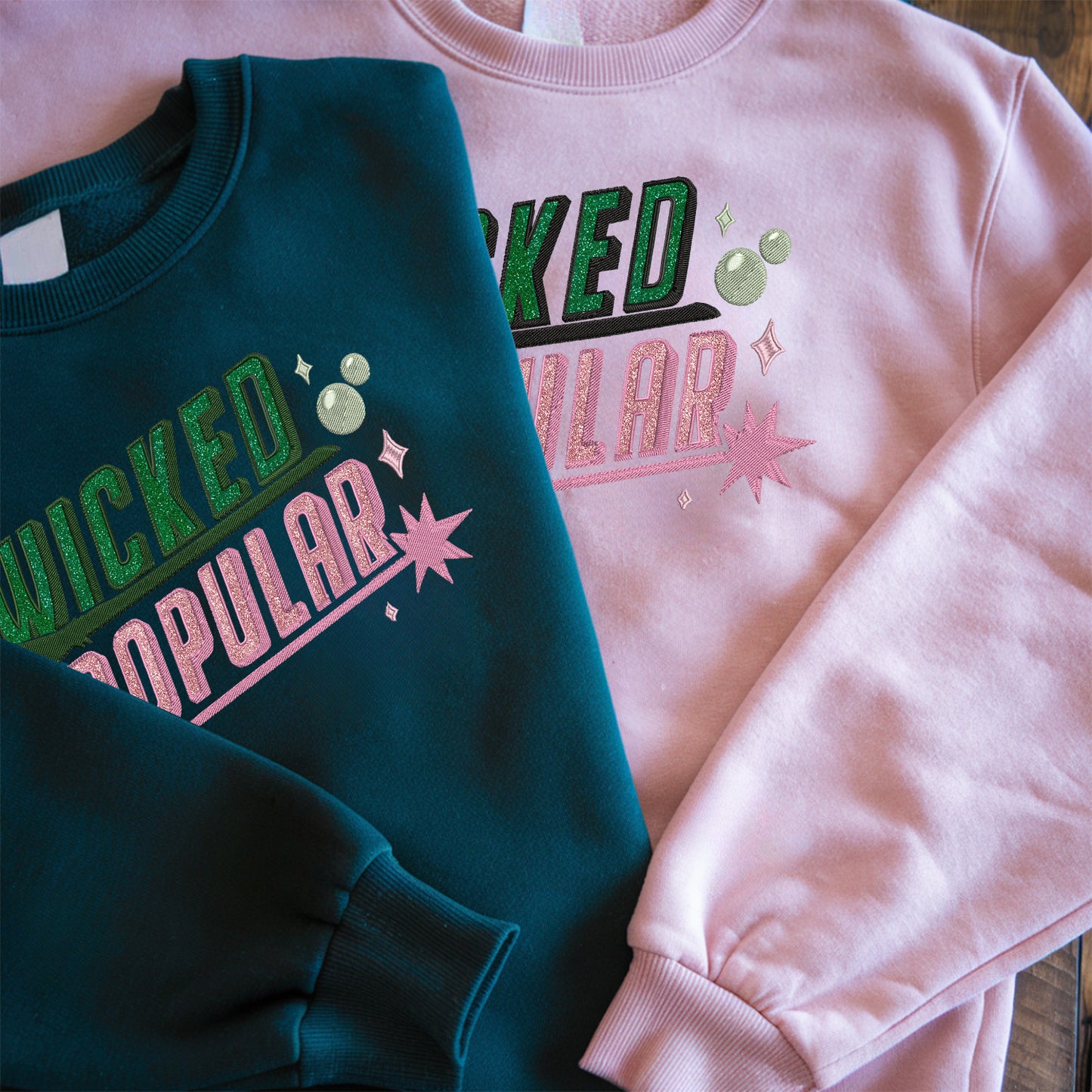 Wicked Popular Embroidery Crewneck Sweatshirt, Cute Wicked Musical Inspired Apparel