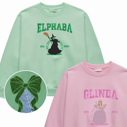 Elphaba Glinda Side Bow Embroidered Sweatshirt, Wicked Musical Movie Fan Gift, Defy Gravity Crewneck, Christmas Ribbon Side Bow Gift Classic Cotton