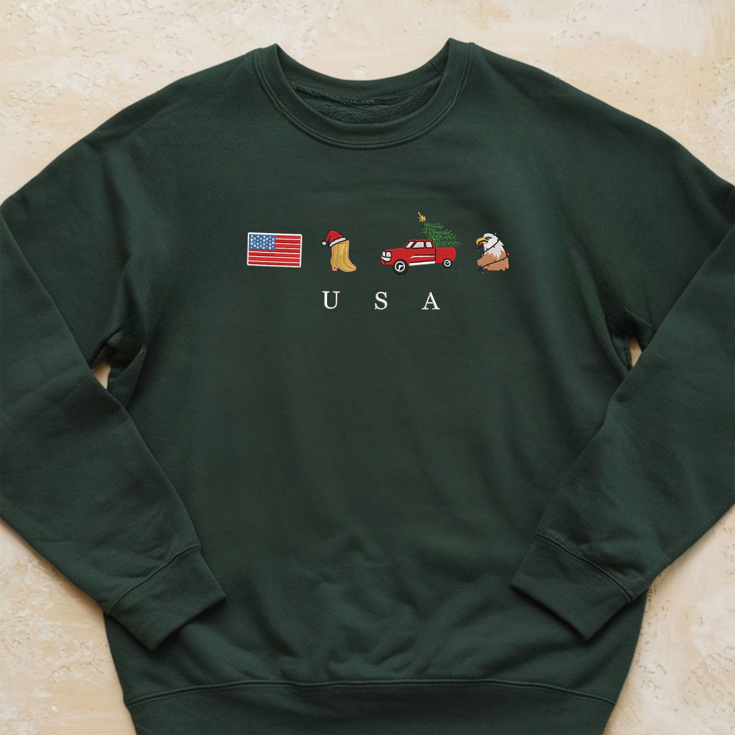 USA Christmas Embroidery Sweatshirt, Cozy, Soft, Flag, Emoji, Symbol, Gift Crewneck