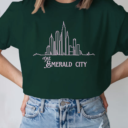 Emerald City Pink On Green Embroidered Sweatshirt, Defying Gravity T-shirt, Broadway Musicals Hoodie, Elphaba And Glinda Fan Gifts For Her