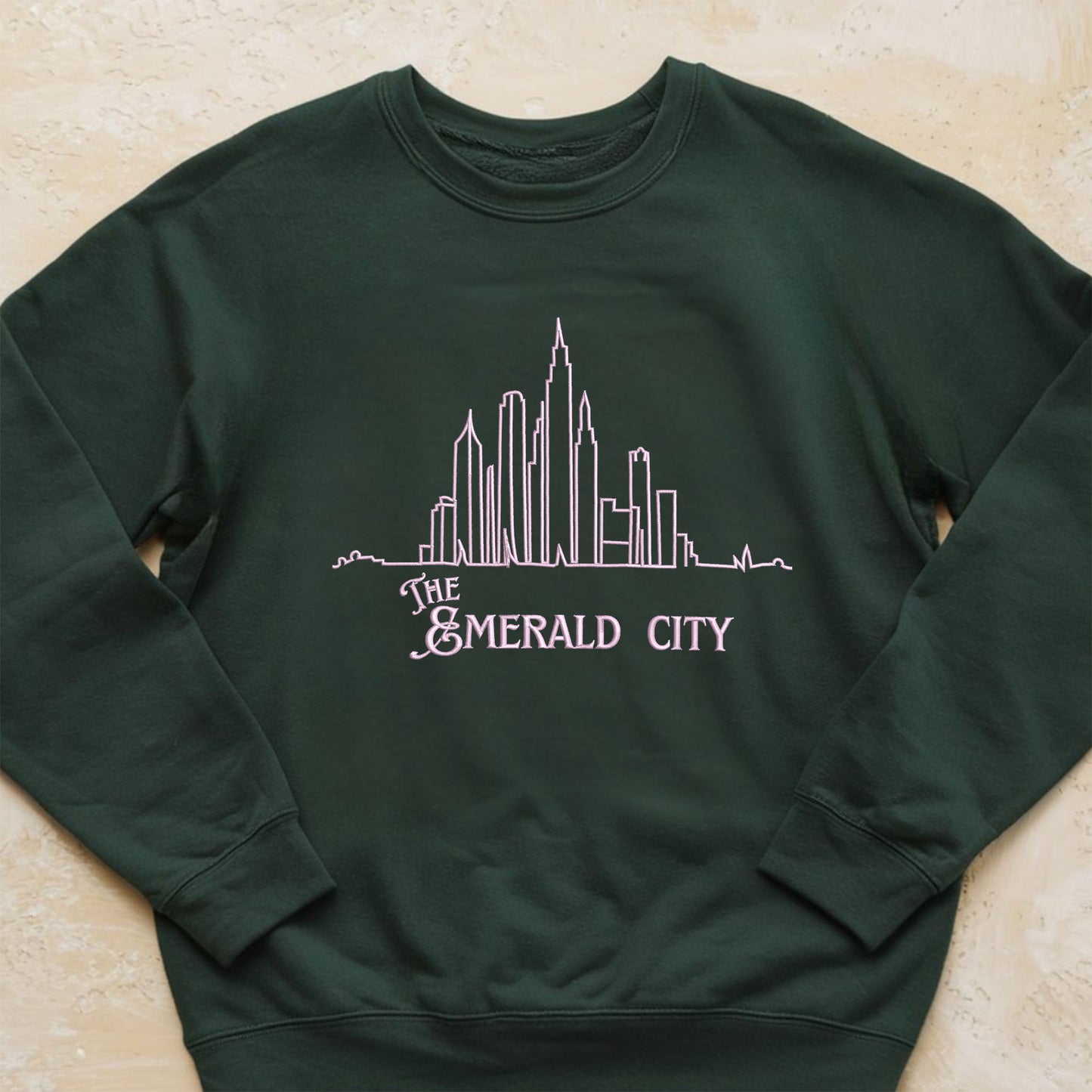 Emerald City Pink On Green Embroidered Sweatshirt, Defying Gravity T-shirt, Broadway Musicals Hoodie, Elphaba And Glinda Fan Gifts For Her