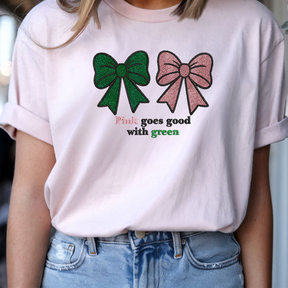 Pink Goes Good With Green Glitter Wicked Embroidered Shirt, Elphaba and Glinda Crewneck Hoodie, Wizard of Oz Gift, Defy Gravity Shirt