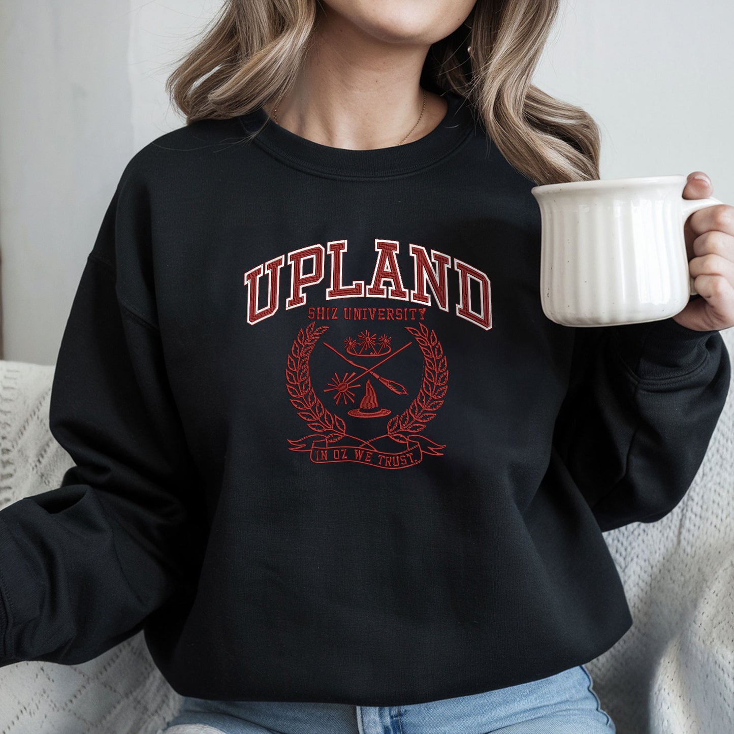 Upland Shiz University, Embroidered Emerald City Oz Sweatshirt, Elphaba, Glinda, Broadway Musical Theater Gift Elphaba and Glinda Crewneck Hoodie, Wizard of Oz Gift, Defy Gravity Shirt