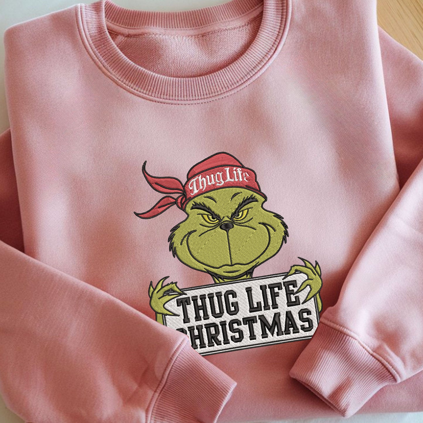 Thug Life Christmas Embroidered Sweatshirt, Grinchmas Thug Life, Holiday Crewneck Christmas, Movie Stars Retro Sweater, Xmas gifts Classic Cotton