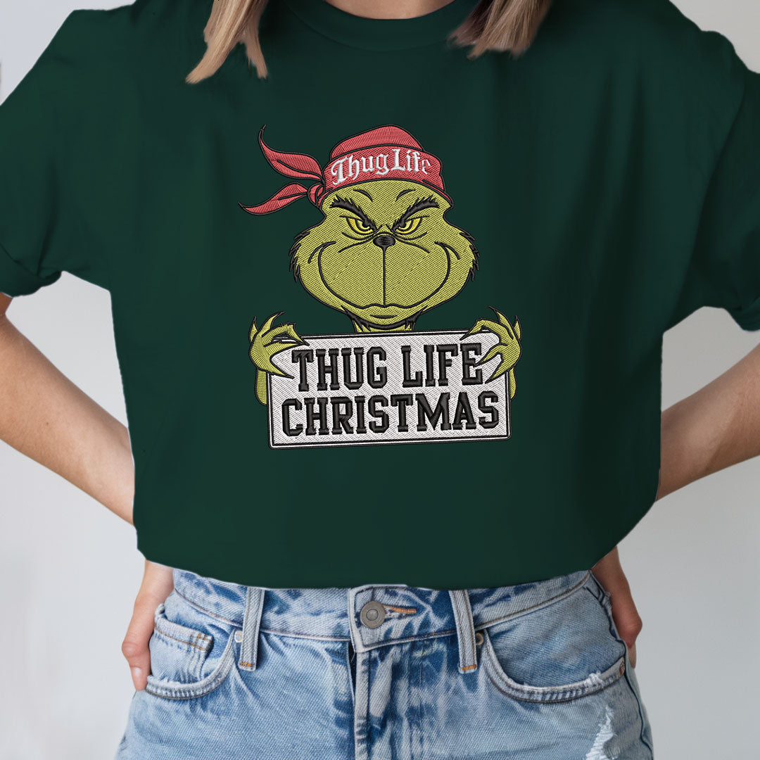 Thug Life Christmas Embroidered Sweatshirt, Grinchmas Thug Life, Holiday Crewneck Christmas, Movie Stars Retro Sweater, Xmas gifts Classic Cotton