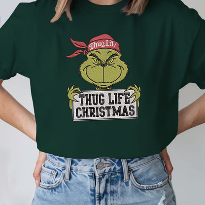 Thug Life Christmas Embroidered Sweatshirt, Grinchmas Thug Life, Holiday Crewneck Christmas, Movie Stars Retro Sweater, Xmas gifts Classic Cotton