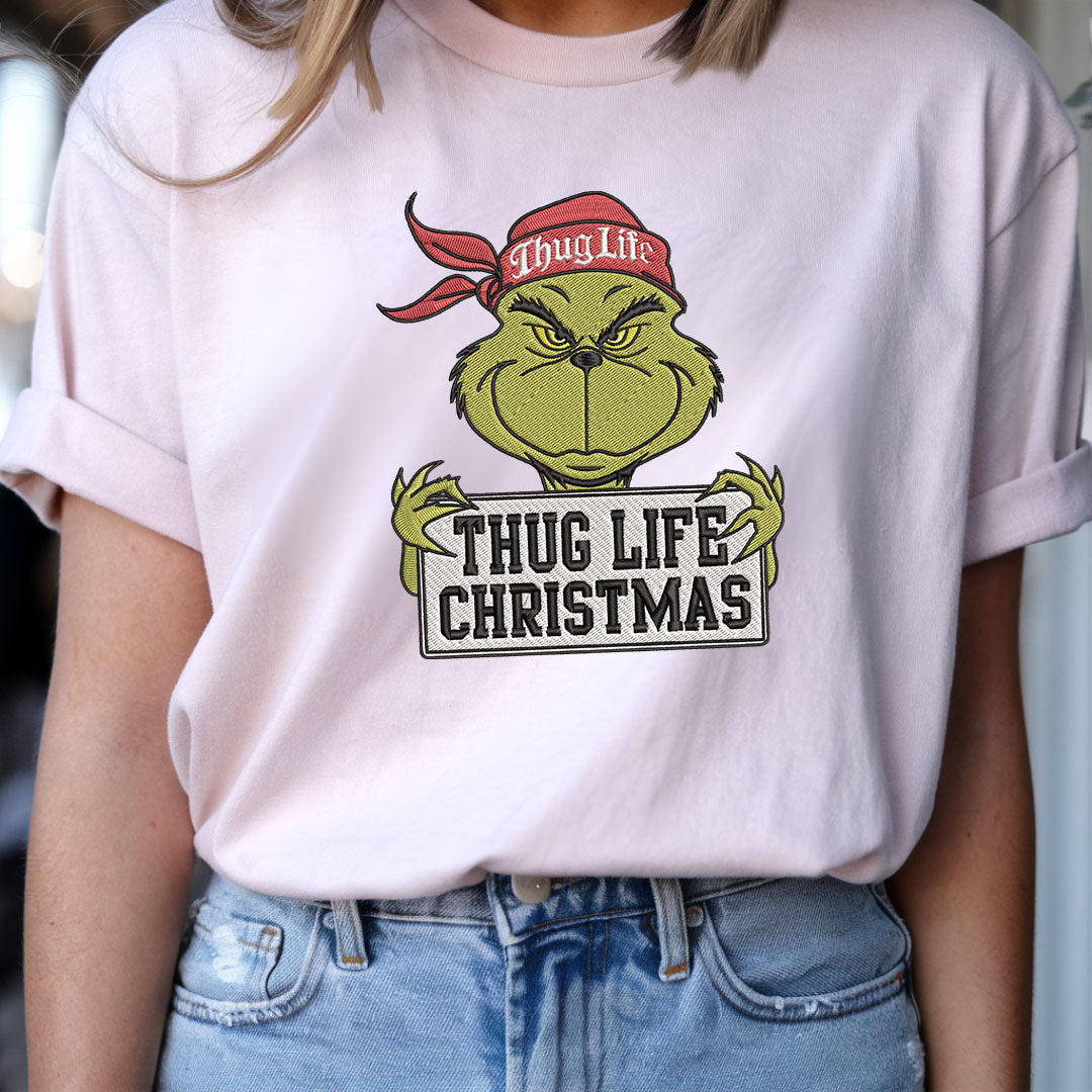 Thug Life Christmas Embroidered Sweatshirt, Grinchmas Thug Life, Holiday Crewneck Christmas, Movie Stars Retro Sweater, Xmas gifts Classic Cotton