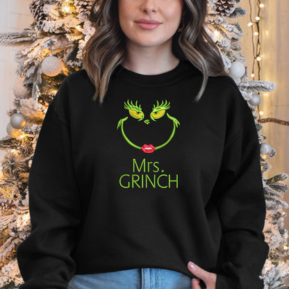 Mr Mrs Grinchy Matching Christmas Embroidered Sweatshirt, Matching Couples Sweatshirts, Christmas Embroidery Matching