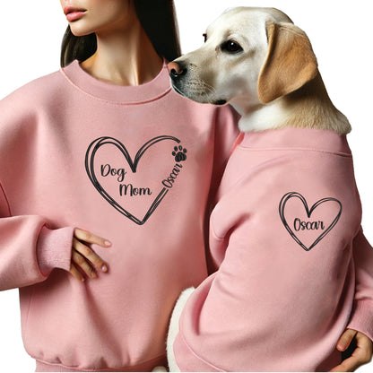 Custom Dog Mom Heart and Paw Print Embroidery Matching Shirt, Dog Lover Gift