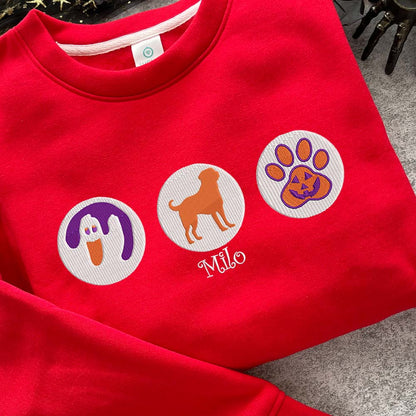 Custom Halloween Dog Silhouette Embroidered Matching Sweatshirt, Dog Mom Gift