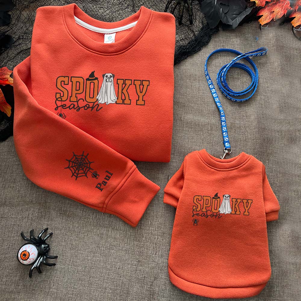 Spooky Paw Custom Dog Embroidered Matching Shirt, Halloween Dog Mom Gift