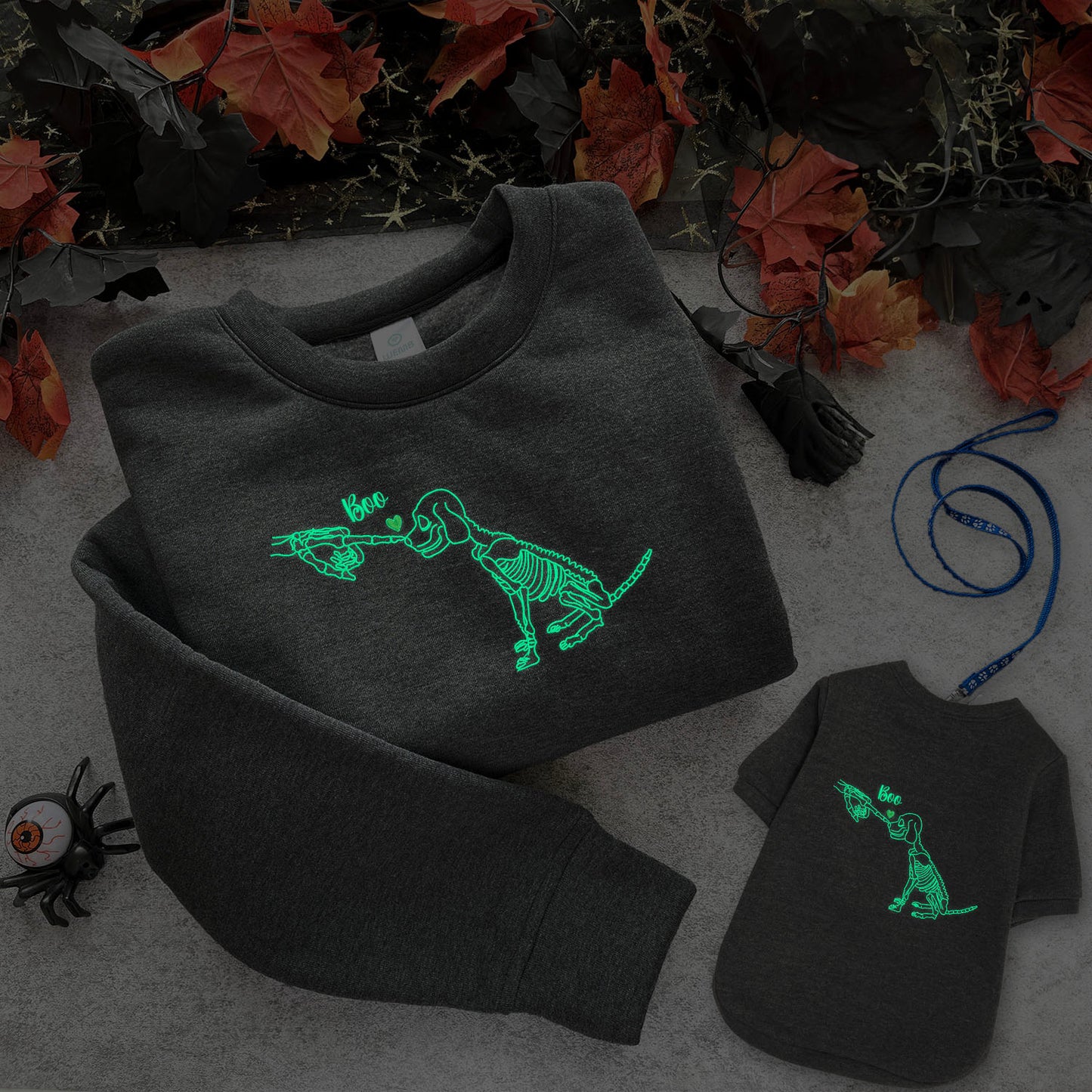 Glow In The Dark Boo Skeleton Dog Custom Embroidered Matching Shirt, Halloween Dog Mom Gift