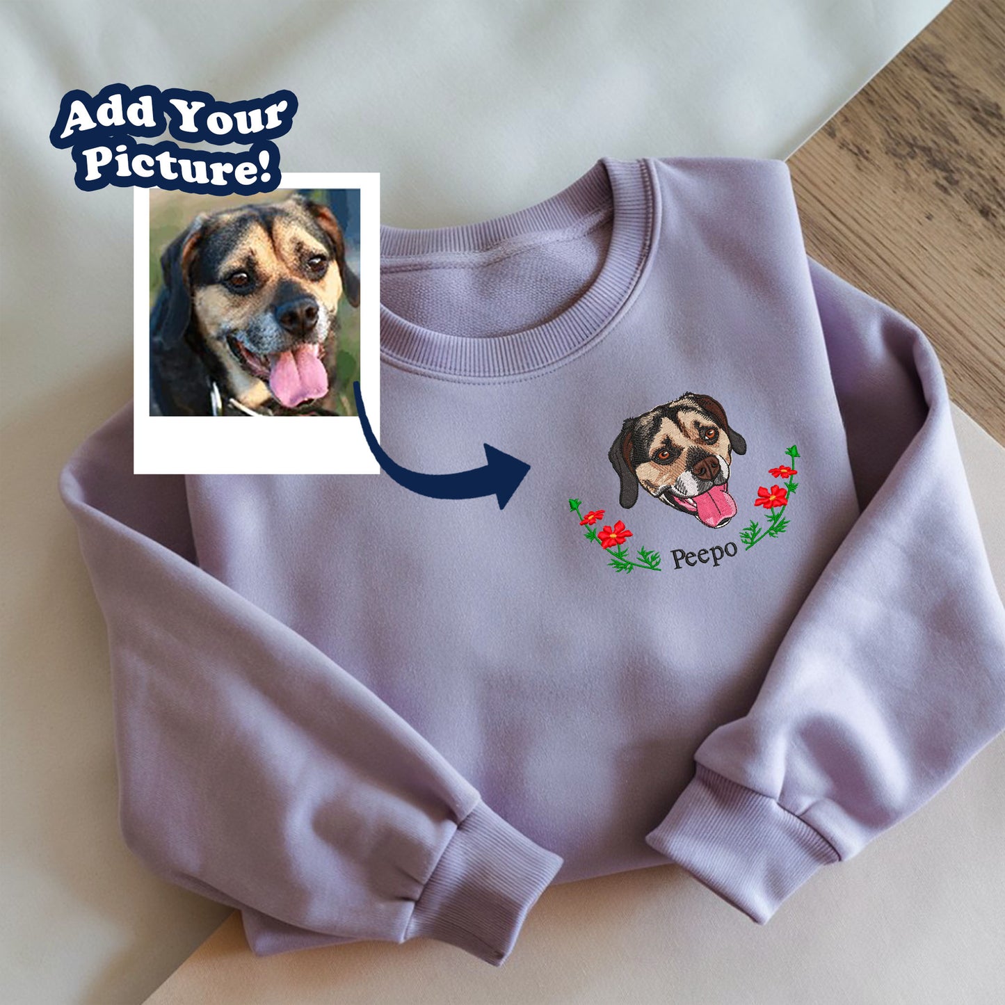 Upload Photo Dog Flora Embroidered Matching Shirts, Dog Mom Dog Dad Memorial Gift