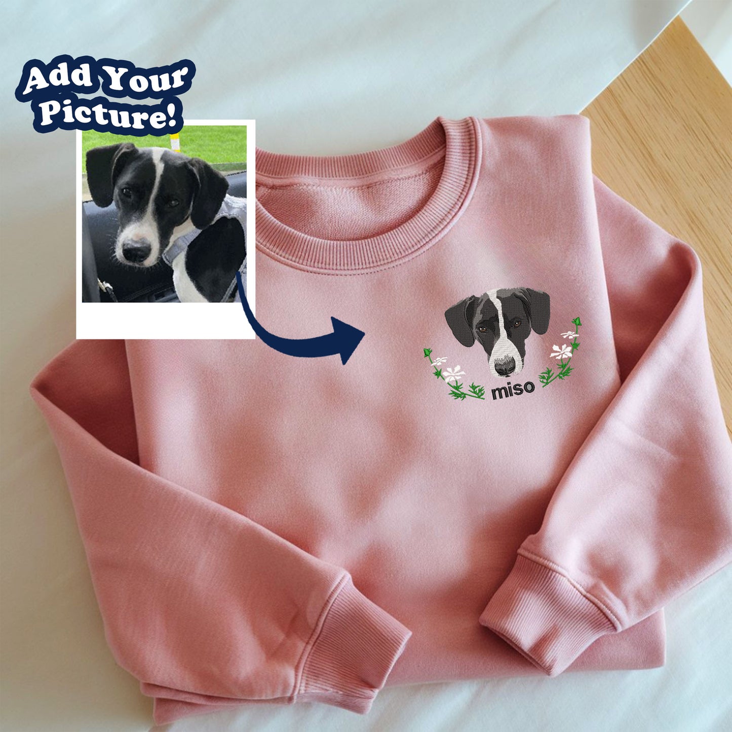 Upload Photo Dog Flora Embroidered Matching Shirts, Dog Mom Dog Dad Memorial Gift