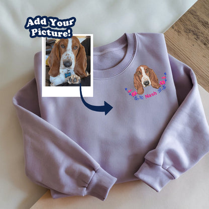 Upload Photo Dog Flora Embroidered Matching Shirts, Dog Mom Dog Dad Memorial Gift