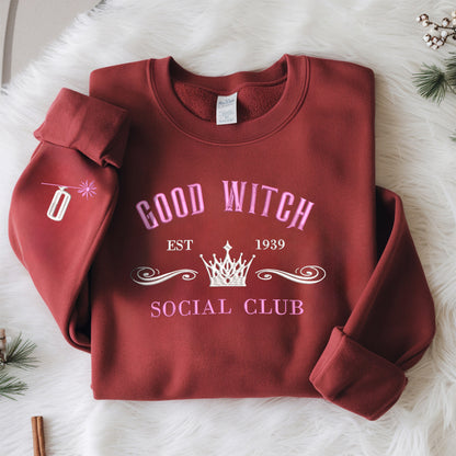 Good Witch Bad Witch Social Club Embroidered Sweatshirt, Cute Womens Sweatshirt, Besties Fall Crewneck Gift Cotton, Recycled Polyester Blends