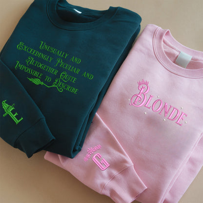 Elphaba Glinda Wicked Duo Embroidered Sweatshirts, Blonded Glinda Quotes Crewneck, Exceedingly Peculiar Funny Shirt, Wicked Musical Movie Fan Gift