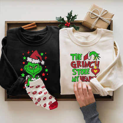 Embroidered Vintage Matching Sweatshirt, Glitter Christmas Sweatshirt, Funny Cartoon Sweater, Santa Inspired Festive Pullover