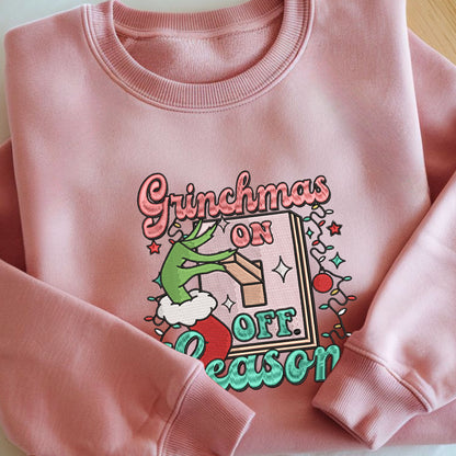 Embroidered Grinch Sweatshirt, Grinchmas Season Sweater, Santa-Inspired Holiday Pullover