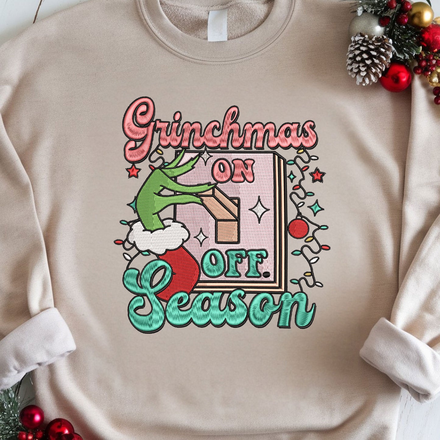 Embroidered Grinch Sweatshirt, Grinchmas Season Sweater, Santa-Inspired Holiday Pullover