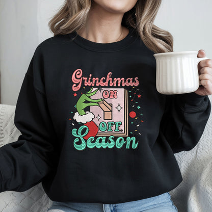 Embroidered Grinch Sweatshirt, Grinchmas Season Sweater, Santa-Inspired Holiday Pullover