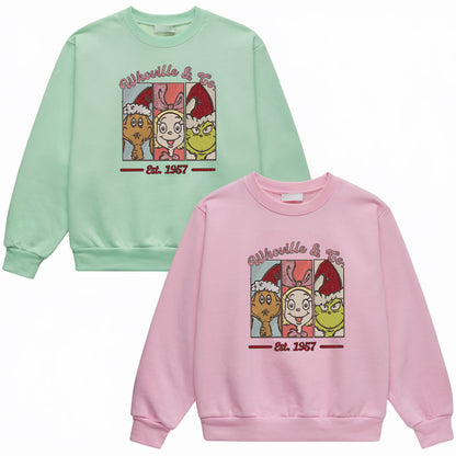 Embroidered Grinch Glitter Sweatshirt, Funny Cindy and Max Christmas Sweater, Whoville & Co Sweatshirt, Santa-Inspired Holiday Pullover