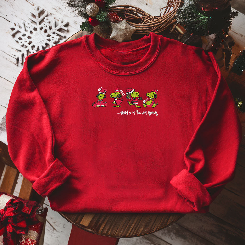 Embroidered Snoopy Christmas Sweatshirt, Grinch-Inspired Sweatshirt, Funny Santa Sweater, "That’s It, I’m Not Going" Festive Pullover